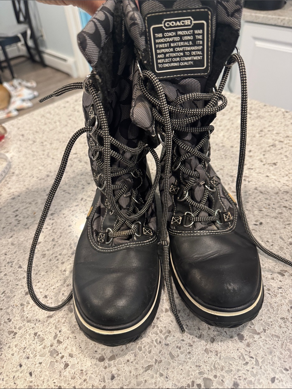Coach Black and Gray Signature Lace-Up snow Boots